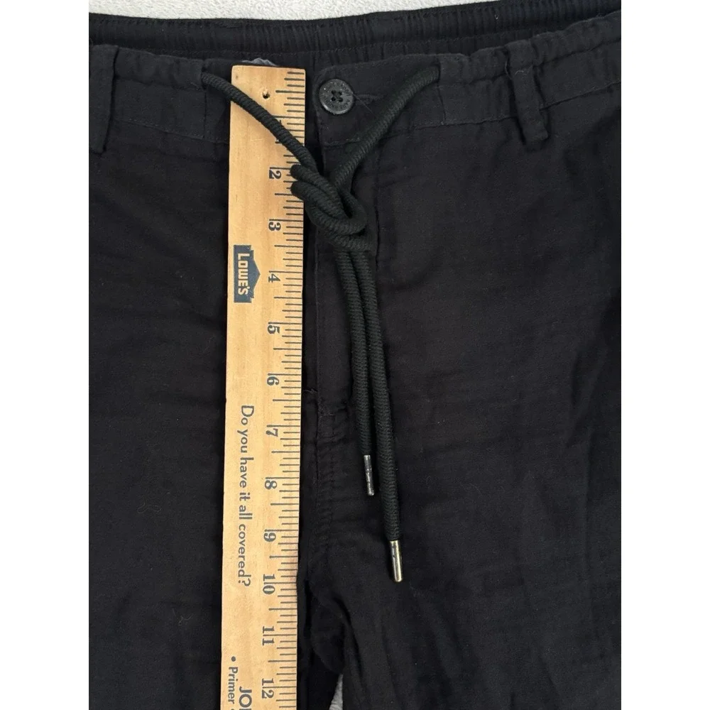 Rare Rabbit Pastor Black Drawstring Linen Blend Pants Men 34 Tapered Casual 0807
